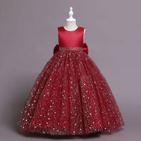 Elegant Princess Solid Color Sequins Bow Back Polyester Girls Dresses sku image 13