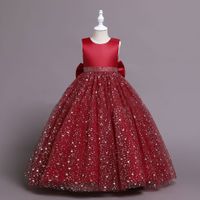Elegant Princess Solid Color Sequins Bow Back Polyester Girls Dresses sku image 14