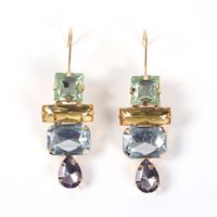 1 Pair Simple Style Square Inlay Alloy Artificial Gemstones Drop Earrings sku image 1