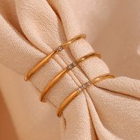 Basic Simple Style Classic Style Solid Color Stainless Steel Plating Inlay Rhinestones 18k Gold Plated Rings main image 4