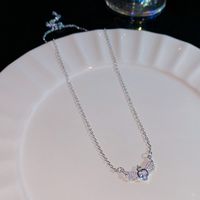 Sweet Heart Shape Crown Bow Knot Titanium Steel Copper Inlay Zircon Pendant Necklace sku image 18