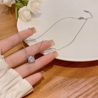Elegant Lady Geometric Heart Shape Bow Knot Titanium Steel Copper Plating Inlay Zircon Pendant Necklace sku image 20