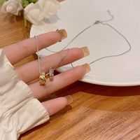 Elegant Lady Geometric Heart Shape Bow Knot Titanium Steel Copper Plating Inlay Zircon Pendant Necklace sku image 4