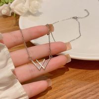 Elegant Lady Geometric Heart Shape Bow Knot Titanium Steel Copper Plating Inlay Zircon Pendant Necklace sku image 26