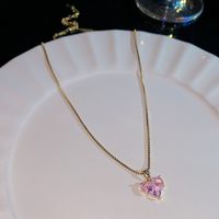 Sweet Heart Shape Crown Bow Knot Titanium Steel Copper Inlay Zircon Pendant Necklace sku image 20