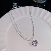 Sweet Heart Shape Crown Bow Knot Titanium Steel Copper Inlay Zircon Pendant Necklace sku image 28