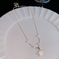 Sweet Heart Shape Crown Bow Knot Titanium Steel Copper Inlay Zircon Pendant Necklace sku image 27