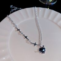Sweet Heart Shape Crown Bow Knot Titanium Steel Copper Inlay Zircon Pendant Necklace sku image 17