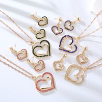 Elegant Luxurious Heart Shape Alloy Inlay Rhinestones Women's Earrings Necklace main image 3