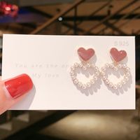 1 Pair Elegant Lady Geometric Heart Shape Inlay Alloy Artificial Rhinestones Artificial Pearls Drop Earrings main image 4