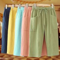 Vintage Style Vacation Solid Color Cotton Multiple Pockets Patchwork Washed Casual Pants main image 1