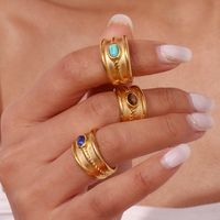 Vintage Style Classic Style Oval Stainless Steel Plating Inlay Natural Stone 18k Gold Plated Wide Band Rings main image 2