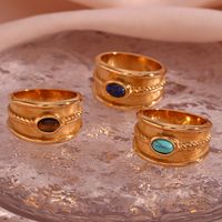 Vintage Style Classic Style Oval Stainless Steel Plating Inlay Natural Stone 18k Gold Plated Wide Band Rings main image 1