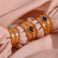 Vintage Style Classic Style Oval Stainless Steel Plating Inlay Natural Stone 18k Gold Plated Wide Band Rings main image 4