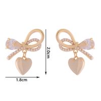 1 Pair Fairy Style French Style Simple Style Heart Shape Bow Knot Plating Inlay Copper Artificial Pearls Zircon 14k Gold Plated Ear Studs main image 3