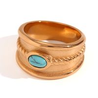 Vintage Style Classic Style Oval Stainless Steel Plating Inlay Natural Stone 18k Gold Plated Wide Band Rings sku image 1