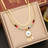Stainless Steel 18K Gold Plated Casual Bohemian Enamel Plating Inlay Palm Eye Artificial Crystal Earrings Necklace sku image 5