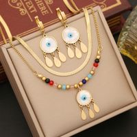 Stainless Steel 18K Gold Plated Casual Bohemian Enamel Plating Inlay Palm Eye Artificial Crystal Earrings Necklace main image 9