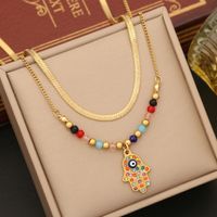 Stainless Steel 18K Gold Plated Casual Bohemian Enamel Plating Inlay Palm Eye Artificial Crystal Earrings Necklace sku image 6