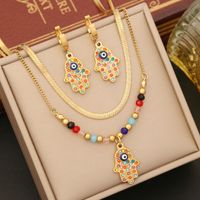 Stainless Steel 18K Gold Plated Casual Bohemian Enamel Plating Inlay Palm Eye Artificial Crystal Earrings Necklace main image 3