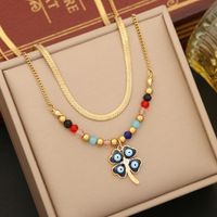 Stainless Steel 18K Gold Plated Casual Bohemian Enamel Plating Inlay Palm Eye Artificial Crystal Earrings Necklace sku image 4