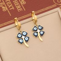 Stainless Steel 18K Gold Plated Casual Bohemian Enamel Plating Inlay Palm Eye Artificial Crystal Earrings Necklace sku image 1
