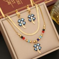 Stainless Steel 18K Gold Plated Casual Bohemian Enamel Plating Inlay Palm Eye Artificial Crystal Earrings Necklace main image 7