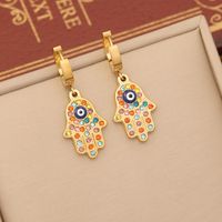 Stainless Steel 18K Gold Plated Casual Bohemian Enamel Plating Inlay Palm Eye Artificial Crystal Earrings Necklace sku image 3
