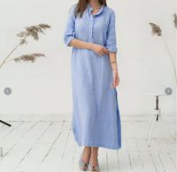 امرأة قميص فستان غير رسمي رفض كم طويل اللون الصامد فستان طويل ماكسي اليومي main image 4