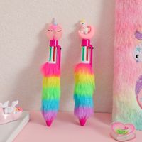 Nouveau Push-type Dessin Animé En Peluche Licorne Stylo À Bille Étudiant Apprentissage Écriture Six Couleurs Neutre Stylo À Huile Signature Stylo main image 2