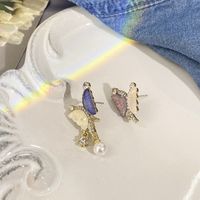 1 Pair Simple Style Butterfly Inlay Alloy Opal Ear Studs main image 2