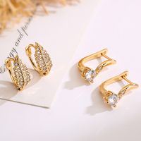 1 Pair Simple Style Commute Leaf Plating Inlay Copper Zircon 18k Gold Plated Earrings main image 2