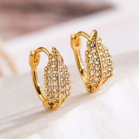 1 Pair Simple Style Commute Leaf Plating Inlay Copper Zircon 18k Gold Plated Earrings main image 1