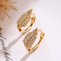 1 Pair Simple Style Commute Leaf Plating Inlay Copper Zircon 18k Gold Plated Earrings main image 3