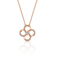 Lady Korean Style Four Leaf Clover Sterling Silver Rose Gold Plated Zircon Pendant Necklace In Bulk main image 2