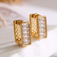 1 Pair Simple Style Commute Square Plating Inlay Copper Zircon 18k Gold Plated Earrings main image 4