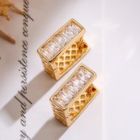 1 Pair Simple Style Commute Square Plating Inlay Copper Zircon 18k Gold Plated Earrings main image 3