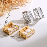 1 Pair Simple Style Commute Square Plating Inlay Copper Zircon 18k Gold Plated Earrings main image 1