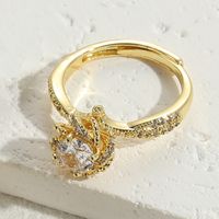 Elegant Luxurious Solid Color Copper Plating Inlay Zircon 14k Gold Plated Rings sku image 3