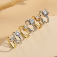 Elegant Luxurious Solid Color Copper Plating Inlay Zircon 14k Gold Plated Rings main image 2