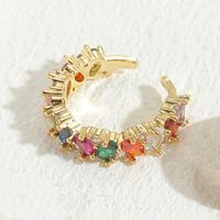 Elegant Leaves Copper Plating Inlay Zircon 14k Gold Plated Open Rings sku image 6