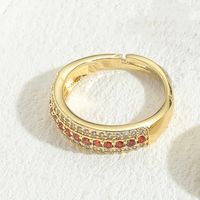 Elegant Leaves Copper Plating Inlay Zircon 14k Gold Plated Open Rings sku image 2