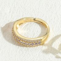 Elegant Leaves Copper Plating Inlay Zircon 14k Gold Plated Open Rings sku image 4