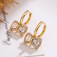 1 Pair Simple Style Commute Bow Knot Rectangle Snowflake Plating Inlay Copper Zircon 18k Gold Plated Earrings main image 4