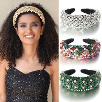 Baroque Style Color Block Imitation Pearl Rhinestone Flannel Hair Band main image 1