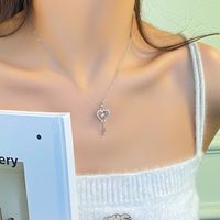 304 Stainless Steel Copper White-Plated K Fairy Style Simple Style Plating Inlay Key Zircon Pendant Necklace main image 4