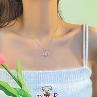 304 Stainless Steel Copper White-Plated K Fairy Style Simple Style Plating Inlay Key Zircon Pendant Necklace main image 3