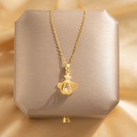 304 Stainless Steel Copper 18K Gold Plated Romantic Simple Style Plating Hollow Out Inlay Star Planet Zircon Pendant Necklace main image 1
