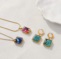 Sweet Simple Style Square Stainless Steel Natural Stone Epoxy Plating Gold Plated Earrings Necklace main image 1