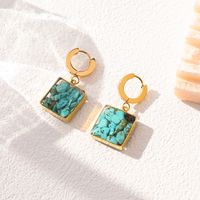 Sweet Simple Style Square Stainless Steel Natural Stone Epoxy Plating Gold Plated Earrings Necklace main image 4